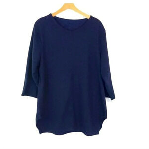 Curvy Lily 0X Plus-size oversized blue/blk‎ V-neck tunic